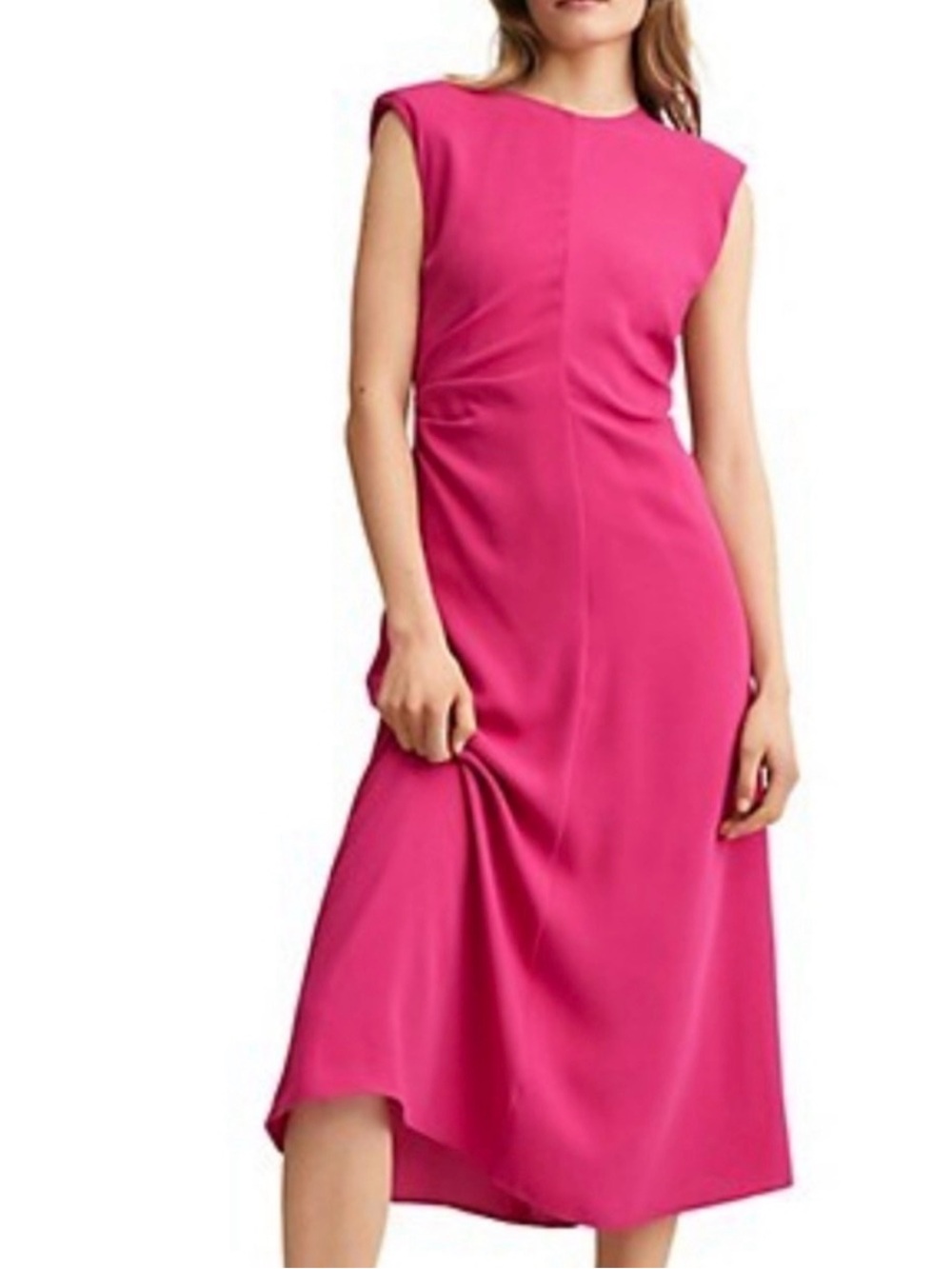Mango Delia Gathered A-Line Midi Dress Fuchsia Pink XS (US 2)